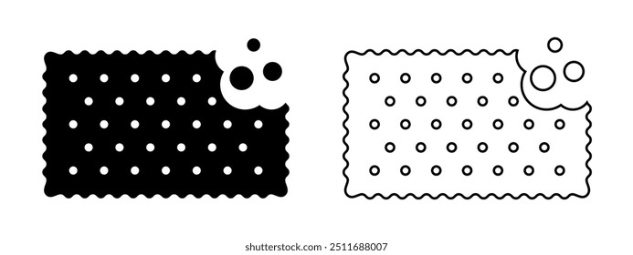 Galletas mordidas negras y de contorno con migas. Galletas dulces o saladas en Formas rectangulares. Iconos crujientes Populares de los bocados aislados en el fondo blanco. Vector ilustración gráfica.