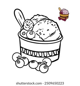 Black Outline Blank Fill Grape Flavour On A Cup Of Ice Cream Sundae With Some Grapes Vector Design 