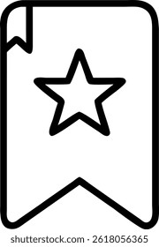 A black outline of a bookmark with a star on a white background, perfect for marking favorites or saving pages.