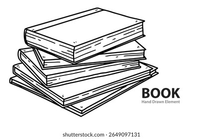 black outline of books, coloring pages, editable, simple design, white background, doodles