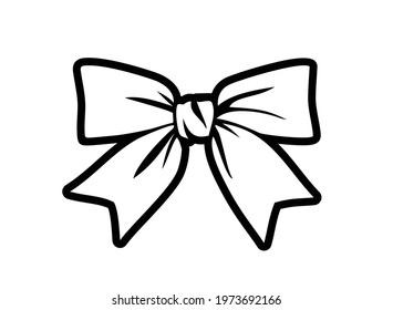 Black outline of a bow for decorating a gift or birthday greetings. Decor for postcards for New Year or Christmas. Vector illustration.