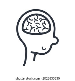 Black outline brain symbol. education and knowledge vector icon. Fully editable stroke isolated on white transparent background.