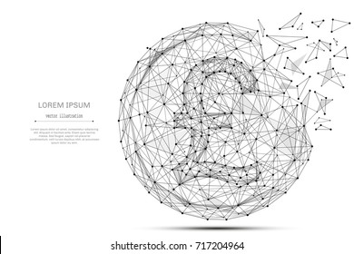 Black outline british pound coin with polygon line on abstract background. Polygonal space low poly with connecting dots and lines. Connection structure. Vector financial background. Money sign.