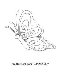 Black outline of butterfly in profile vector illustration. Doodle of flying insect with wings isolated on white background. Nature, spring, decoration, beauty concept