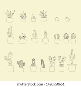 Black Outline Cactus Cartoon Vector Illustration