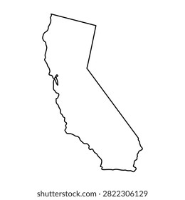Black outline of california state map on gray background. A minimalist black stroke outline representing the geographic border of California set against a solid neutral gray background. Ideal for educational infographics or regional travel icons.