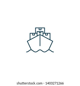Black Outline Cargo ship icon isolated on white background. Vector Illustration - Vector