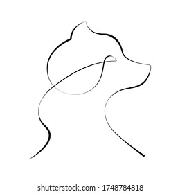 Black outline cat silhouette on a white background. Can be used for embroidery, printing on fabric, postcards, banners.