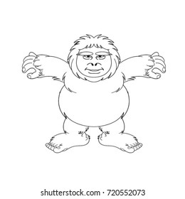 black outline cave man spread hands with smile-vector drawing
