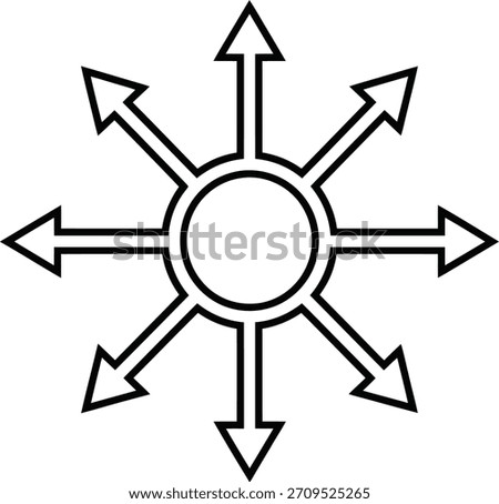 Black outline chaos star vector icon, representing direction and choice, isolated on white background for various design projects.