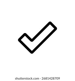Icono de marca de verificación de contorno negro sobre fondo blanco, que representa la Aprobación, el éxito, la finalización de la tarea y la verificación. Diseño sencillo y moderno para diversas interfaces de usuario y aplicaciones.