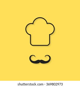 black outline chef icon. concept of headwear, retro badge, hobby, elegant, costume, stamp, haute cuisine. isolated on yellow background. flat style trend modern chef logo design vector illustration