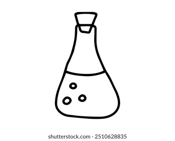 Black outline of a chemistry flask on white background. Concept of laboratory equipment, science education, chemical experiment, minimalist design. Icon, school, study element.