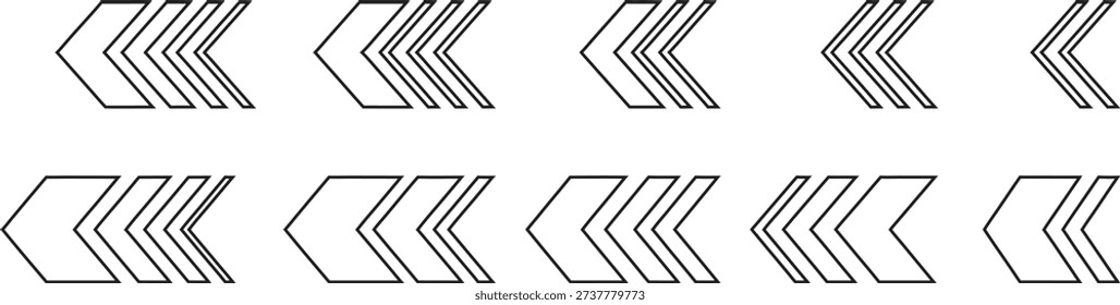 Black outline chevron arrow pattern with repeating directional shapes. Minimal geometric background for modern web, print, or branding layouts. Clean linear arrow texture design.