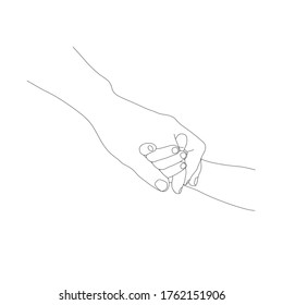 The black outline of child hand that is gentle holding the finger of the dad with love and happy. Family stay together. Holiday spending time. Love and give concept.