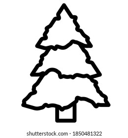 Black outline of a Christmas tree. Vector illustration of fir tree for logo, icons, holiday banners, posters. Isolated minimalized design.