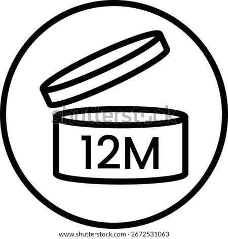 Black Outline Circle Twelve Months Period After Opening for Skincare Makeup Beauty Products