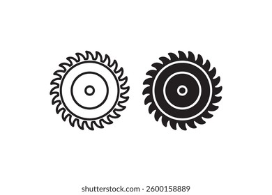 Black and Outline Circular Saw Blade Icon Vector