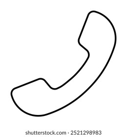 Black outline of a classic telephone handset. Ideal for communication, customer service, contact information, telephony, and messaging. Minimalist style.