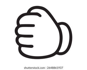 Black outline of clenched fist hand gesture isolated on white background. Concept of strength, protest, aggression, resistance, power symbol, cartoon hand illustration.