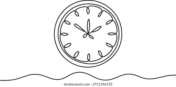 Esquema negro de un reloj con línea ondulada debajo de blanco y negro