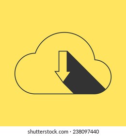 black outline cloud download on yellow background. concept of cloud server and website interface. trendy modern logo design vector illustration
