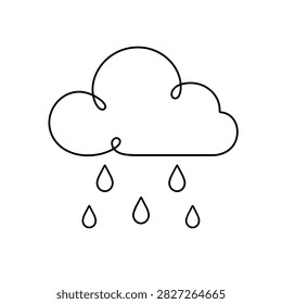 Black outline of a cloud with falling raindrops. Symbol for rain, weather, precipitation, overcast skies, and water.
