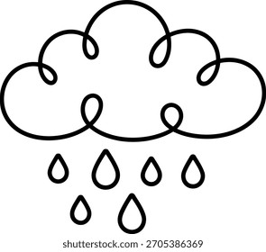 Black outline cloud with falling water drops simple icon rain weather