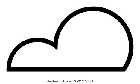 Black outline cloud symbol represents a simplified, minimalistic aesthetic. Ideal for web design, weather forecasts, tech interfaces, education, and environmental themes. Line art, vector style.