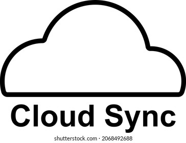Black Outline Cloud Sync Icon, Cloud Data Transfer Icon With Text. 