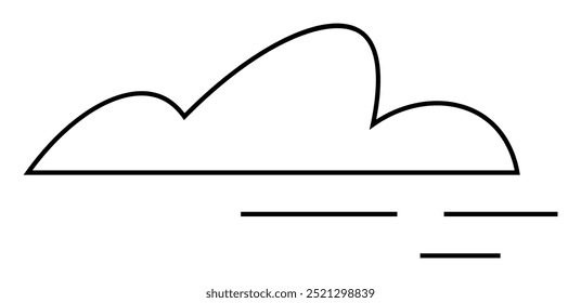 A black outline of a cloud with two sets of horizontal lines underneath, indicative of wind. Ideal for weather forecasts, meteorology, calendars, children's books, and environmental graphics