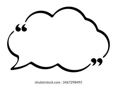 Black outline of a cloud-shaped speech bubble with quotation marks at the start and end. Perfect for quotes, dialogues, and highlighting important messages in creative designs.