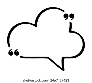 Black outline of a cloud-shaped speech bubble with quotation marks at the start and end. Perfect for quotes, dialogues, and highlighting important messages in creative designs.