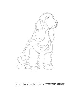 Black outline cocker spaniel on white background. Graphic drawing. Vector illustration.