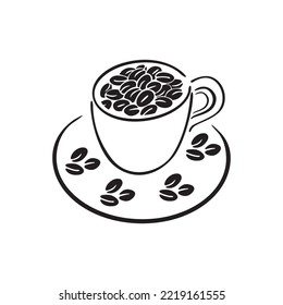 Black outline coffee cup vector icon with white background