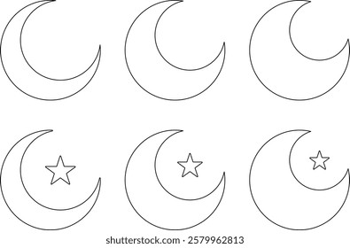 Black Outline Collection of Crescence with Small Star