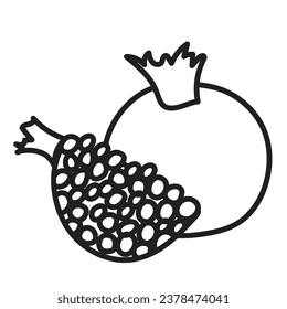 black outline for coloring. pomegranate close-up. simple children's coloring book for toddlers. linear icons.