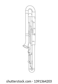 Black outline contrabassoon isolated on white background. Musical instrument for template or art school dictionary illustration