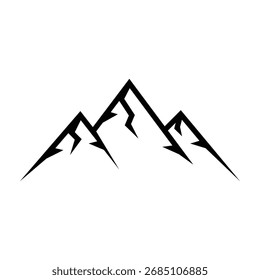 Black outline conveys three sharp peaks of mountains, emphasizing a minimalist and stark visual against a bright white background clearly.