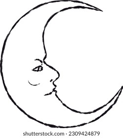 Borde negro, media luna con cara. Elemento para el diseño