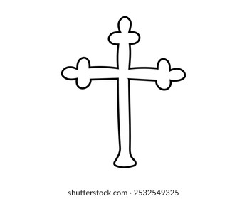 Contorno negro de una cruz aislada sobre fondo blanco. Concepto de símbolo religioso, icono de la cruz, diseño minimalista, representación de la fe, Pascua, espiritualidad, religión. Imprimir, elemento de diseño