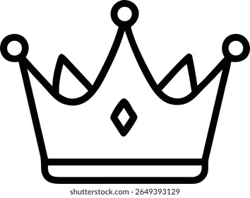 A black outline of a crown with a diamond shape in the center, symbolizing royalty and regal authority.