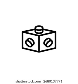 Black outline cube block features construction elements, creating a minimalist and clean design ideal for representing creativity and play in digital and educational materials.