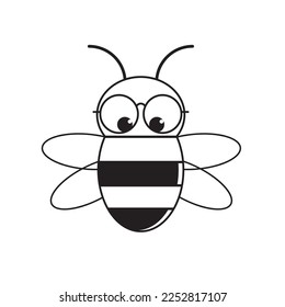 black outline cute bee vector icon