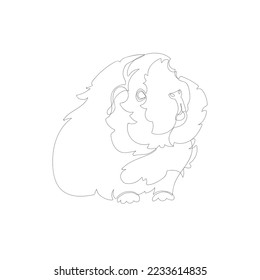 Black outline cute guinea pig on white background. Graphic drawing. Vector illustration.