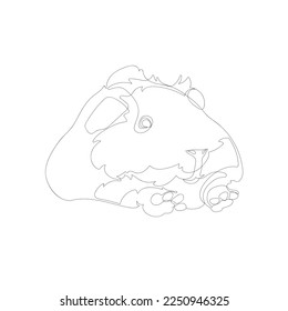 Black outline cute guinea pig on white background. Graphic drawing. Vector illustration.