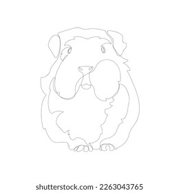 Black outline cute guinea pig on white background. Graphic drawing. Vector illustration.