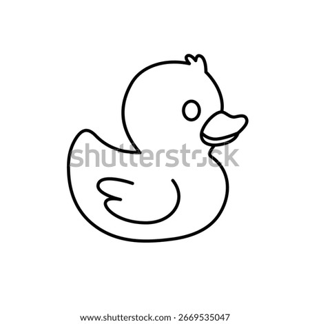 Black outline of a cute rubber duck. Simple vector cartoon for coloring pages, clipart, and children design projects.