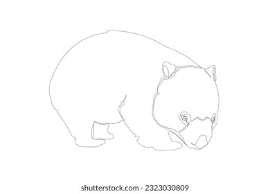 Esbozo negro lindo wombat sobre fondo blanco. Dibujo gráfico. Ilustración vectorial.