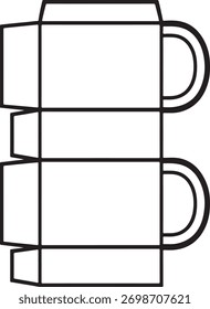 A black outline die-cut template for creating a mug-shaped box, perfect for packaging or crafts.